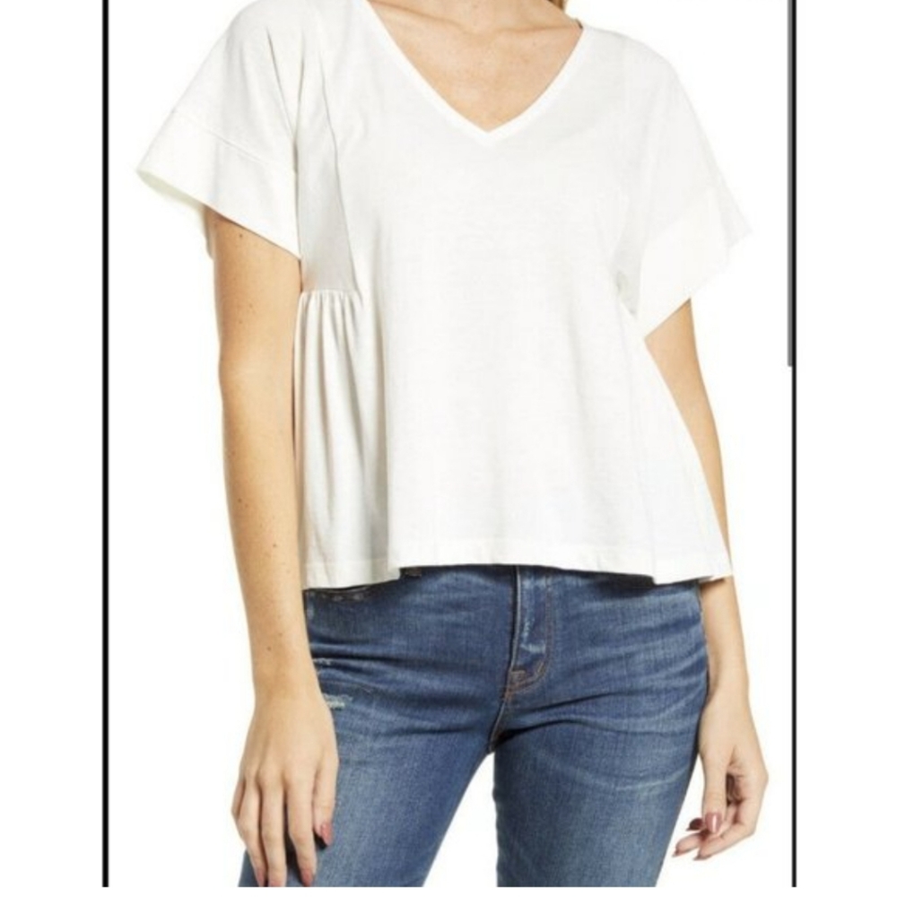 Madewell Flutter sleeve supima cotton ivory top size XS